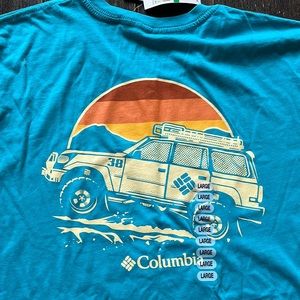 NWT Columbia Mens T-shirt size Large Teal design on back